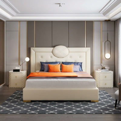 Large white bedroom double bed designer wooden frame modern bed