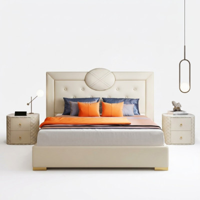 Large white bedroom double bed designer wooden frame modern bed