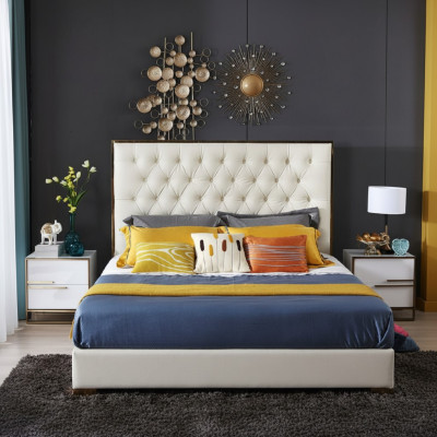 White Chesterfield Large Bed Bedroom Furniture Designer Beds New