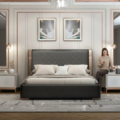 Bedroom beds gray leather bed modern furniture wooden frame beds
