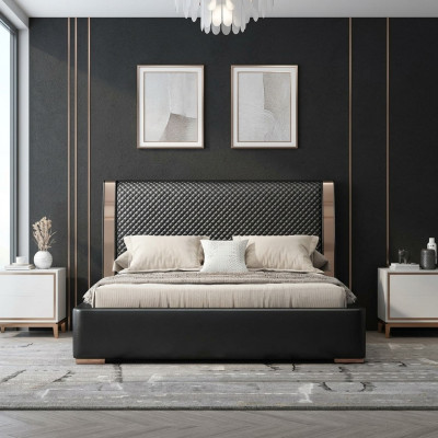 Bedroom beds gray leather bed modern furniture wooden frame beds