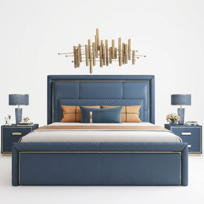 Large Blue Bedroom Bed Designer Double Beds Faux Leather Beds