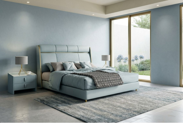Bedroom blue double bed designer beds wooden frame luxury furniture