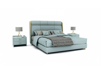 Bedroom blue double bed designer beds wooden frame luxury furniture