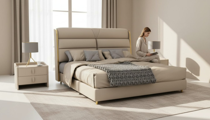 Light beige double bed luxury bedroom beds modern bed design
