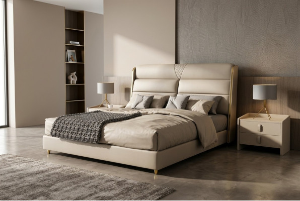 Light beige double bed luxury bedroom beds modern bed design