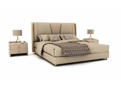 Bedroom designer beige bed double beds LED beds leather beds