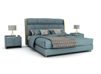 Blue bedroom double bed designer furniture LED bed wood textile beds