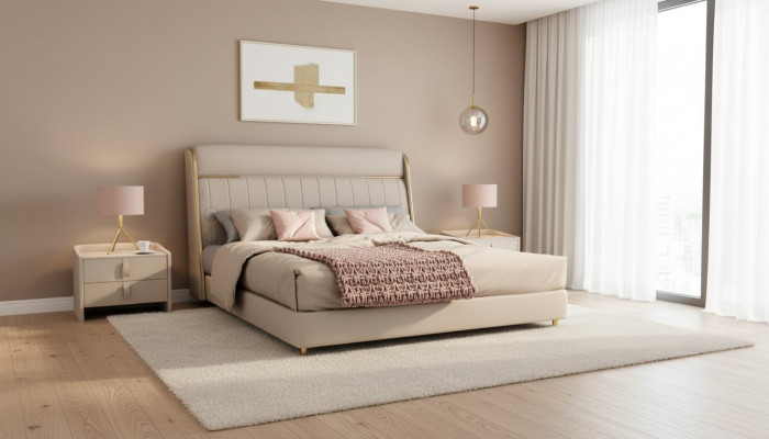 Luxurious beige bedroom bed stylish bedroom wooden furniture