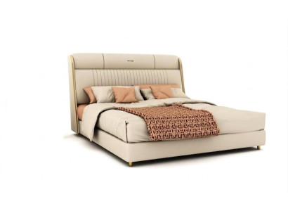Beige textile bed stylish bedroom furniture designer double beds