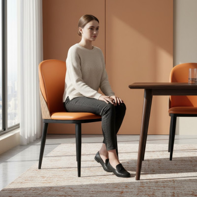 Orange chair dining room furniture designer single-seater wood textile chairs