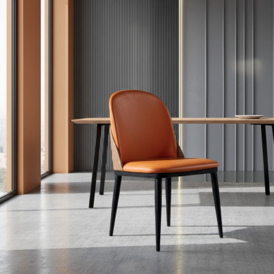 Orange chair dining room furniture designer single-seater wood textile chairs