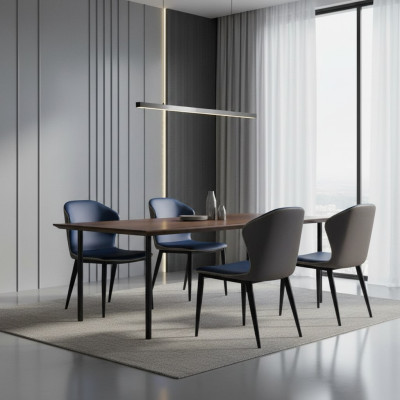 Black-Blue Dining Chair Wooden Legs Stylish Faux Leather Chairs Chair