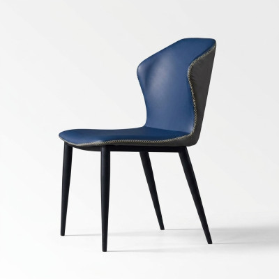 Black-Blue Dining Chair Wooden Legs Stylish Faux Leather Chairs Chair