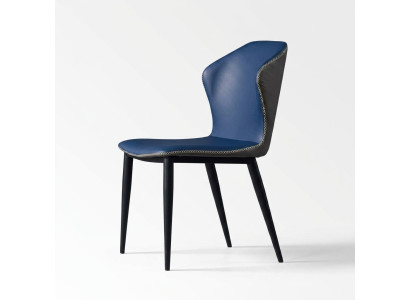 Black-Blue Dining Chair Wooden Legs Stylish Faux Leather Chairs Chair