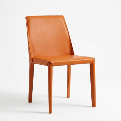 Orange faux leather chair dining room furniture modern chairs wooden frame new