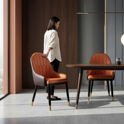 Brown-Orange Dining Chairs Designer Wooden Chairs Modern Armchair