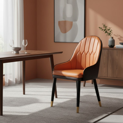 Brown-Orange Dining Chairs Designer Wooden Chairs Modern Armchair