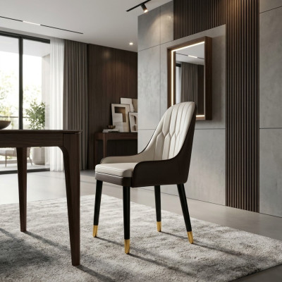 Black and white dining room chair design, faux leather chairs, modern wooden chairs