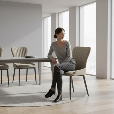 Gray upholstered chair modern dining room seating designer single-seater new