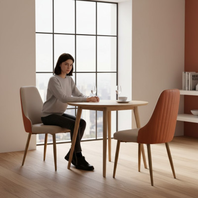 Orange-beige dining chairs luxury leather chairs kitchen chair wooden furniture