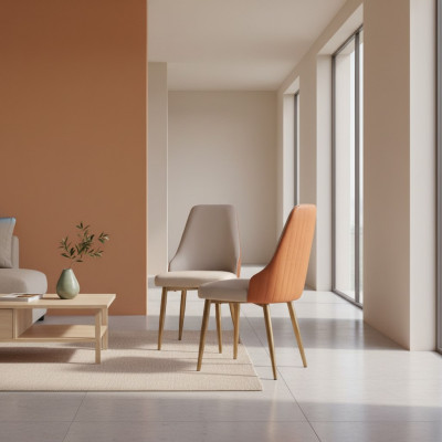 Orange-beige dining chairs luxury leather chairs kitchen chair wooden furniture