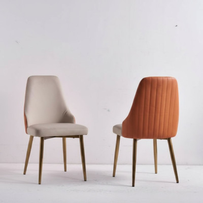 Orange-beige dining chairs luxury leather chairs kitchen chair wooden furniture