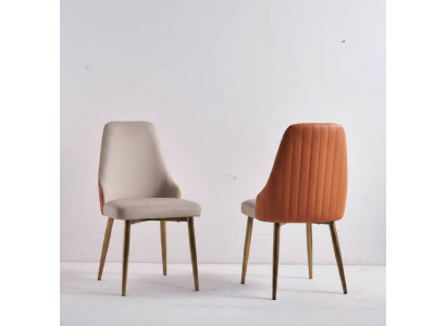Orange-beige dining chairs luxury leather chairs kitchen chair wooden furniture