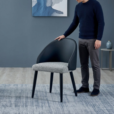 Gray-Blue Dining Chair Luxurious Single-Seater Upholstered Furniture Wooden Chairs