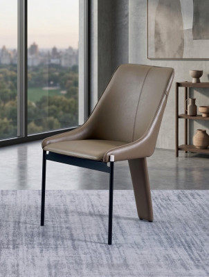 Brown faux leather chair, modern single-seater upholstered chairs, wooden frame
