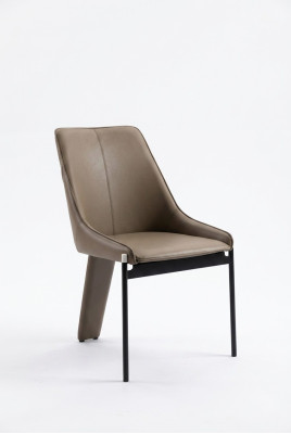 Brown faux leather chair, modern single-seater upholstered chairs, wooden frame