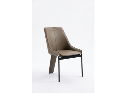 Brown faux leather chair, modern single-seater upholstered chairs, wooden frame