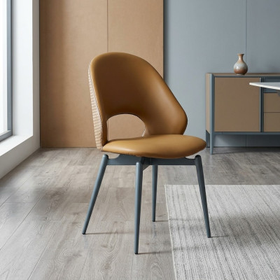 Brown leather chair modern dining room single stylish wood chairs
