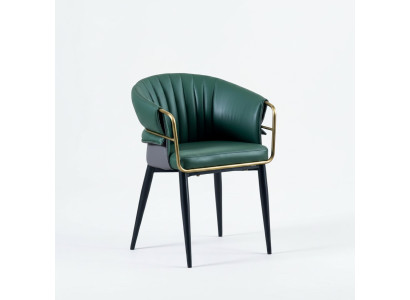 Green dining chair, designer wood legs, faux leather chairs, stainless steel furniture