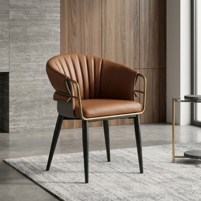 Brown leather chair designer dining room furniture wooden chairs textile chairs