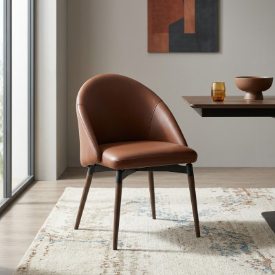 Brown leather chair designer single-seater modern dining room wooden chairs