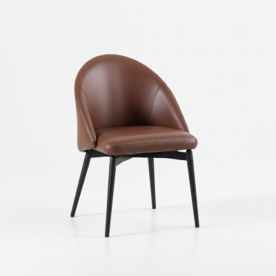 Brown leather chair designer single-seater modern dining room wooden chairs