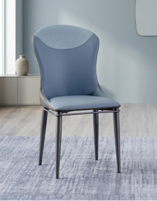 Blue dining chair without armrests, wooden chairs, designer leather chairs.