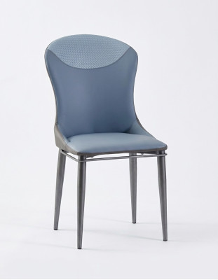 Blue dining chair without armrests, wooden chairs, designer leather chairs.
