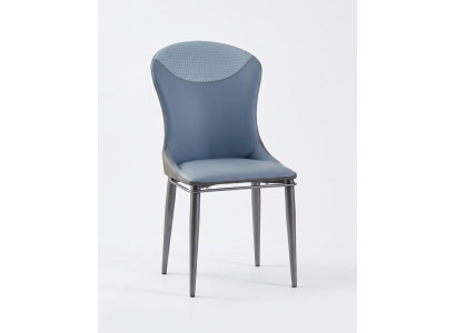 Blue dining chair without armrests, wooden chairs, designer leather chairs.