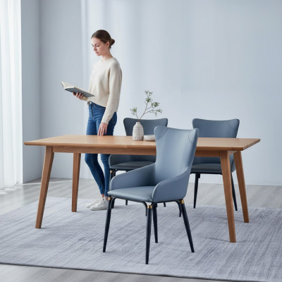 Blue dining chair upholstery modern single-seater designer leather chair