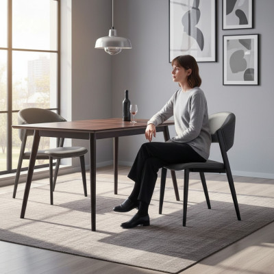 Gray leather chair, elegant dining chairs, upholstered single-seaters, wooden chairs