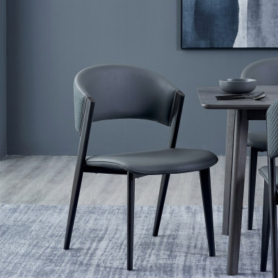 Gray leather chair, elegant dining chairs, upholstered single-seaters, wooden chairs