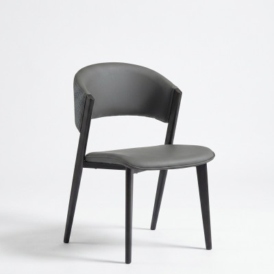 Gray leather chair, elegant dining chairs, upholstered single-seaters, wooden chairs