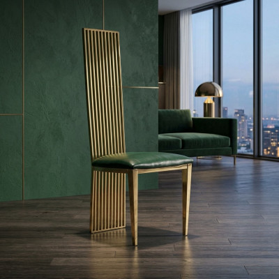 Gold-Green Dining Room High Chair Luxurious Single Seat Wood Upholstered Chairs