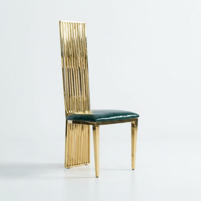 Gold-Green Dining Room High Chair Luxurious Single Seat Wood Upholstered Chairs