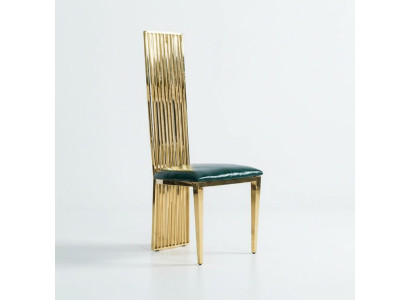 Gold-Green Dining Room High Chair Luxurious Single Seat Wood Upholstered Chairs