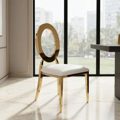 Gold-white luxurious chair high chair dining room faux leather chairs wood