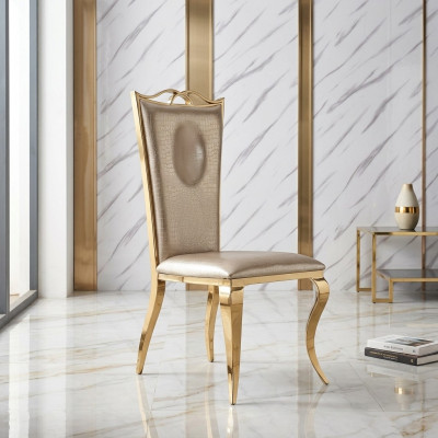 Beige Dining Chair Modern Single-Seater Faux Leather Chair Stainless Steel Furniture