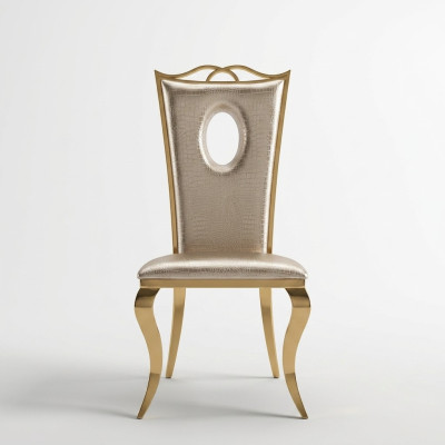Beige Dining Chair Modern Single-Seater Faux Leather Chair Stainless Steel Furniture